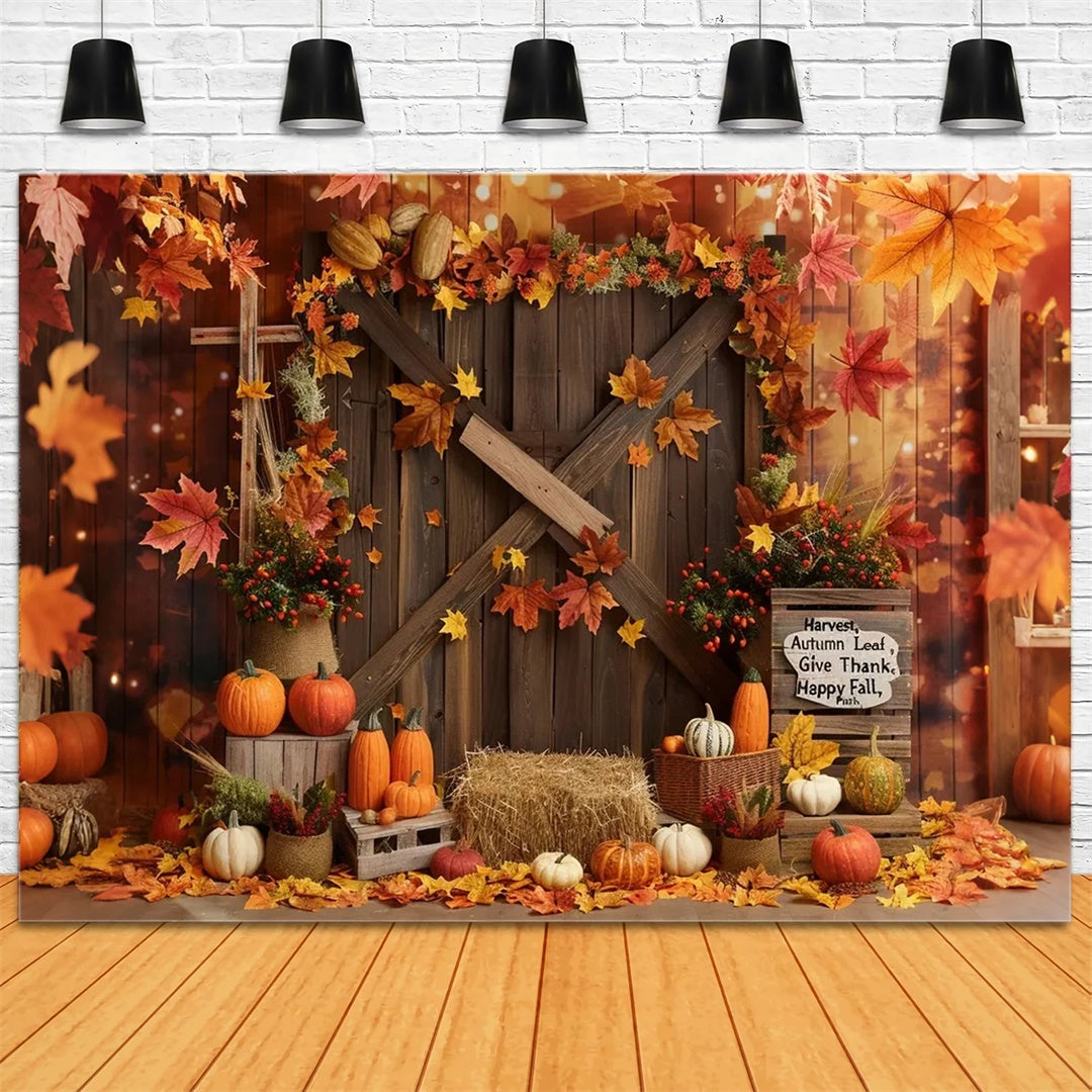 Leaf Barn Door Pumpkin Happy Fall Backdrop BRP7-137