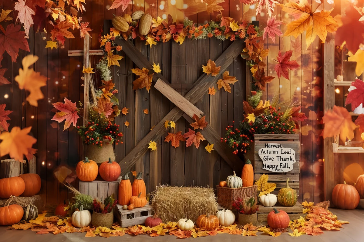 Leaf Barn Door Pumpkin Happy Fall Backdrop BRP7-137