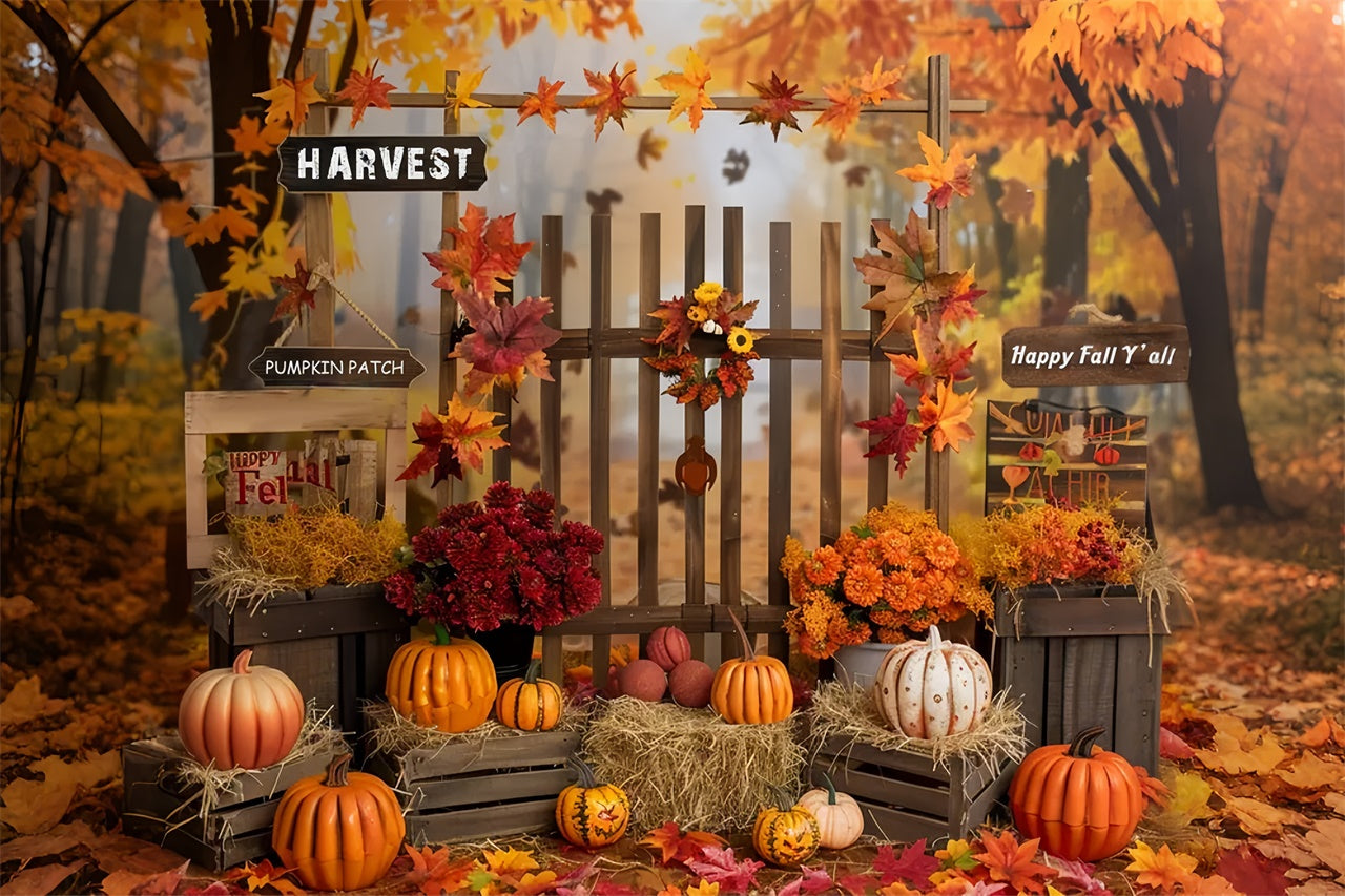 Autumn Forest Fence Pumpkin Patch Photography Backdrop BRP7-138