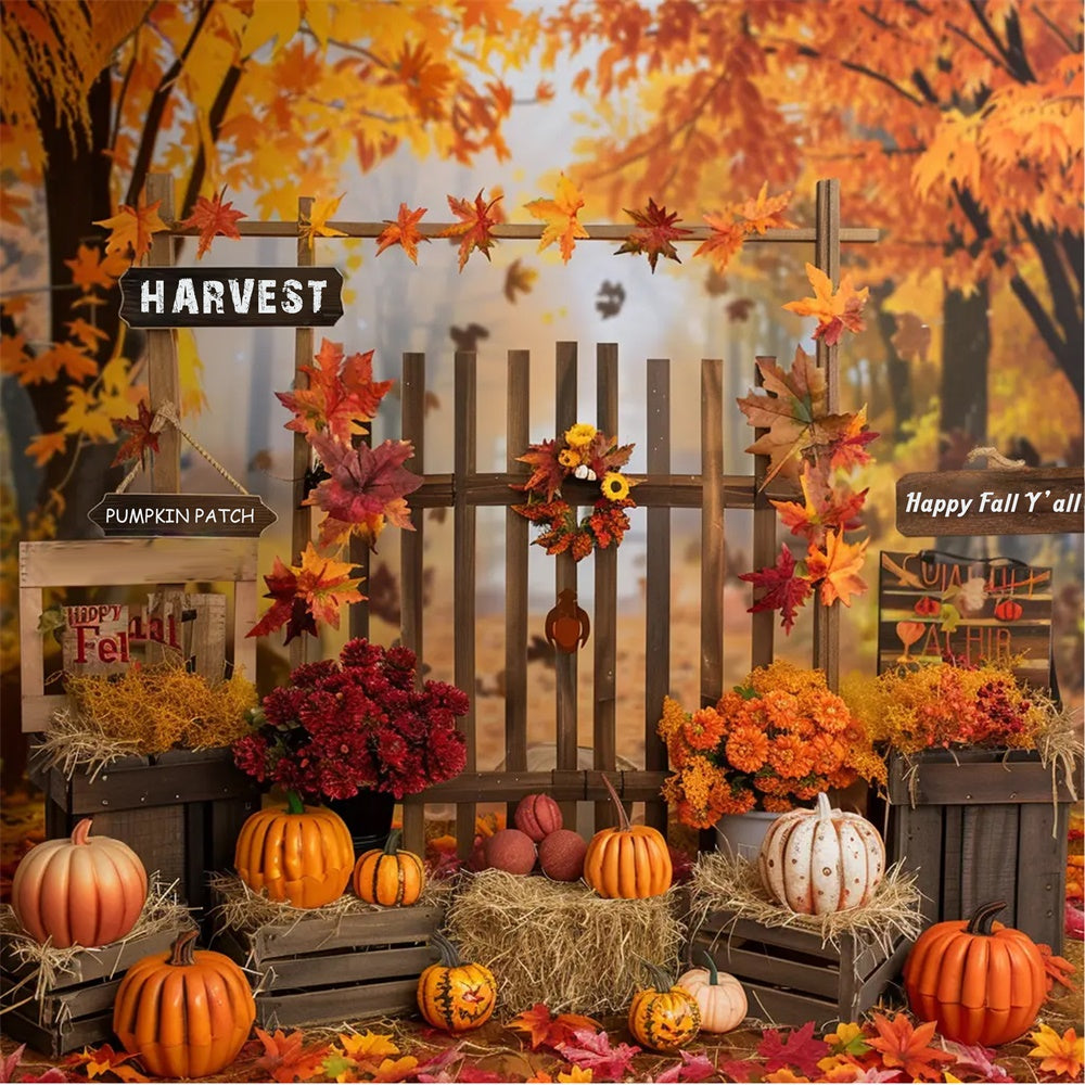 Autumn Forest Fence Pumpkin Patch Photography Backdrop BRP7-138