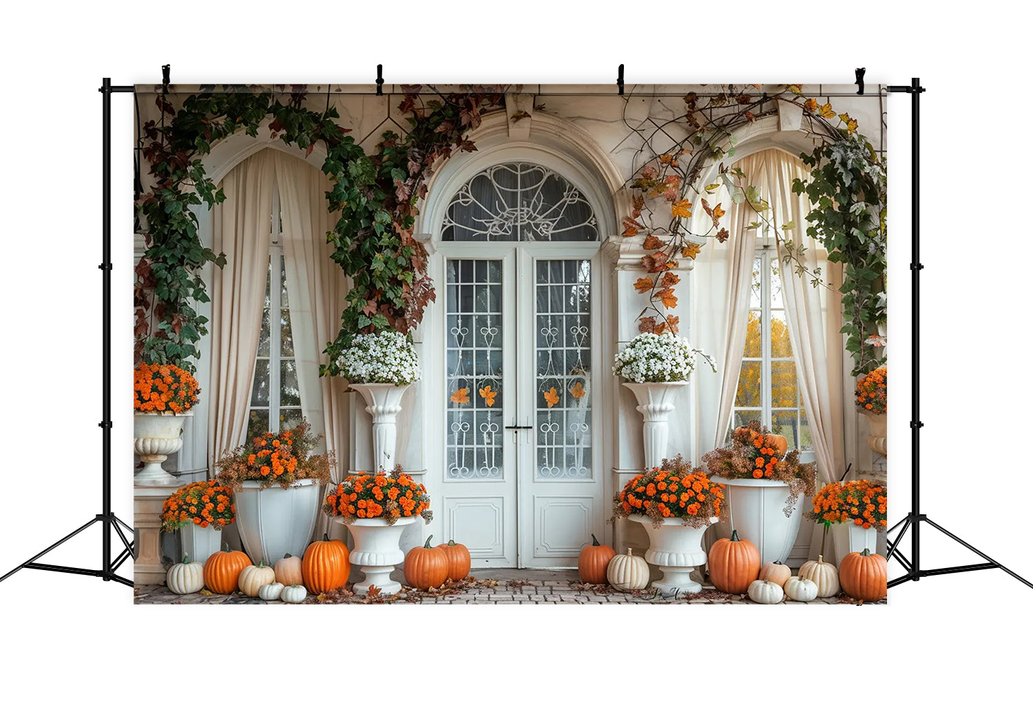 Fall Pumpkin White Arch Door Backdrop BRP7-139