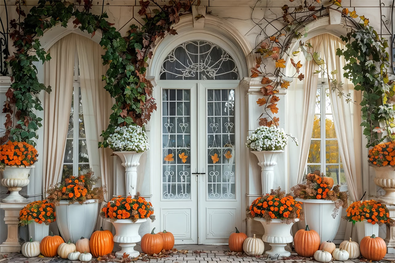 Fall Pumpkin White Arch Door Backdrop BRP7-139