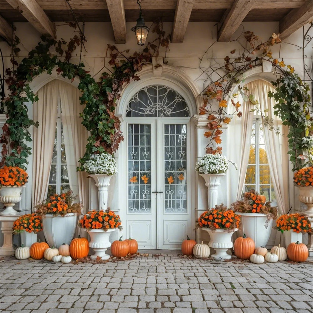 Fall Pumpkin White Arch Door Backdrop BRP7-139