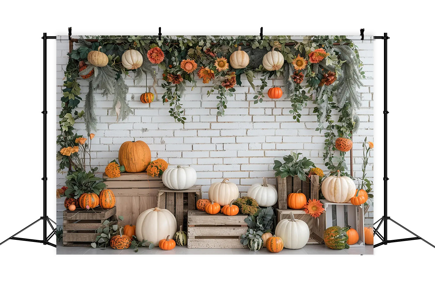 Autumn White Brick Pumpkin Stand Backdrop BRP7-140