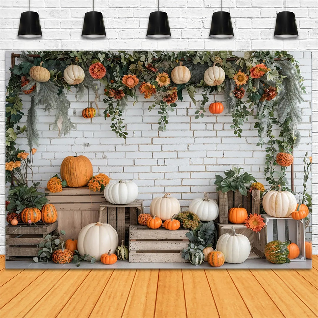 Autumn White Brick Pumpkin Stand Backdrop BRP7-140