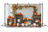 Autumn Pumpkin Shelf White Wall Photography Backdrop BRP7-141