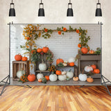 Autumn Pumpkin Shelf White Wall Photography Backdrop BRP7-141