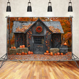 Autumn Wood Pumpkin House Leaves Photography Backdrop BRP7-144