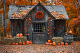 Autumn Wood Pumpkin House Leaves Photography Backdrop BRP7-144