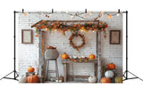 Autumn White Brick Lamp Pumpkin Stand Backdrop BRP7-145