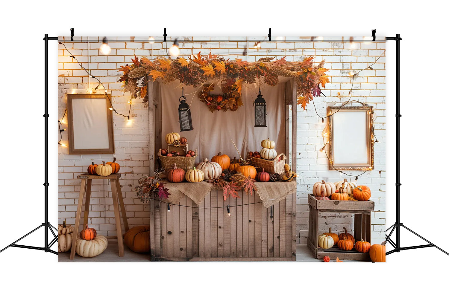 Autumn Pumpkin Shop White Brick Photography Backdrop BRP7-146