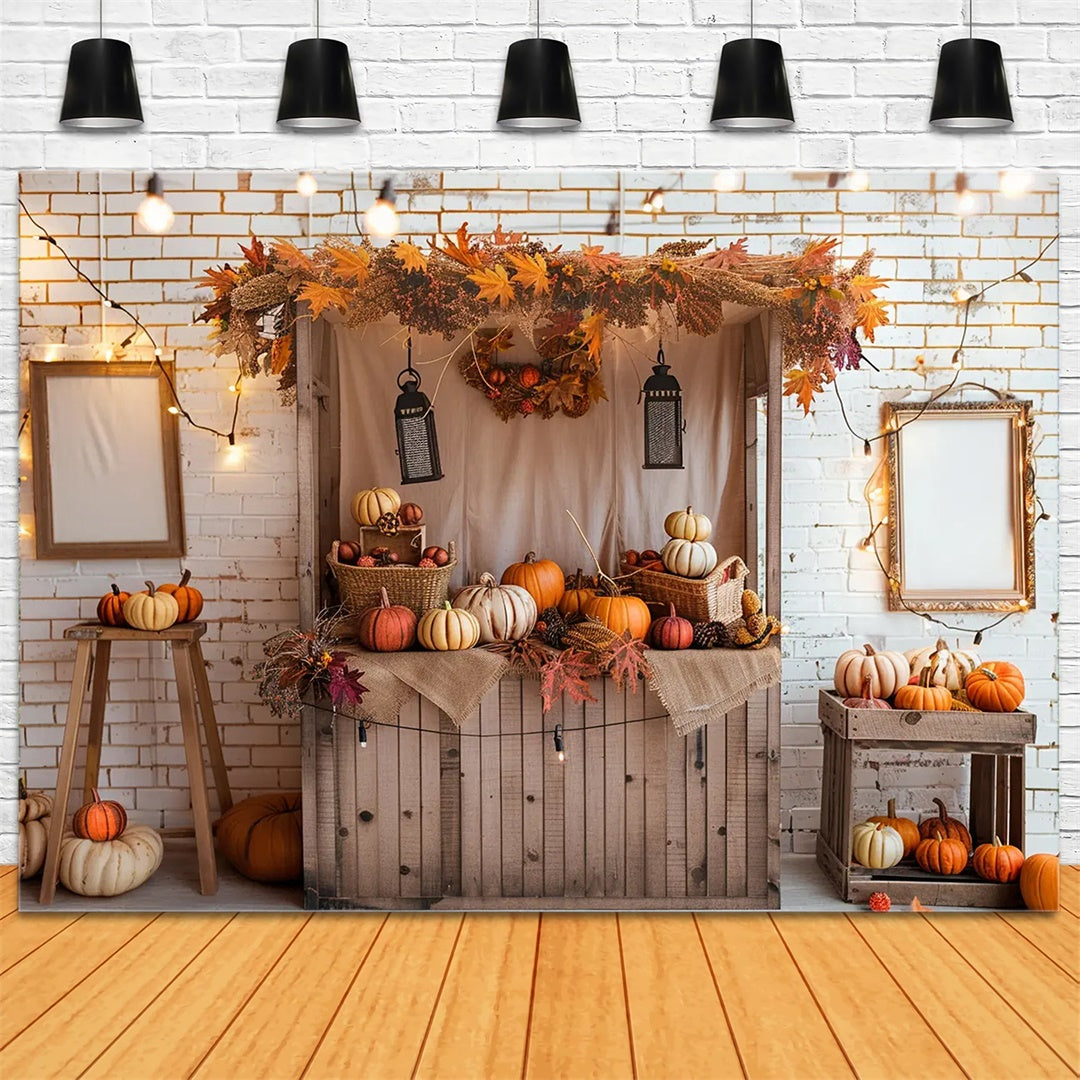 Autumn Pumpkin Shop White Brick Photography Backdrop BRP7-146