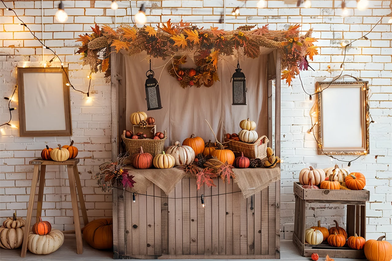 Autumn Pumpkin Shop White Brick Photography Backdrop BRP7-146