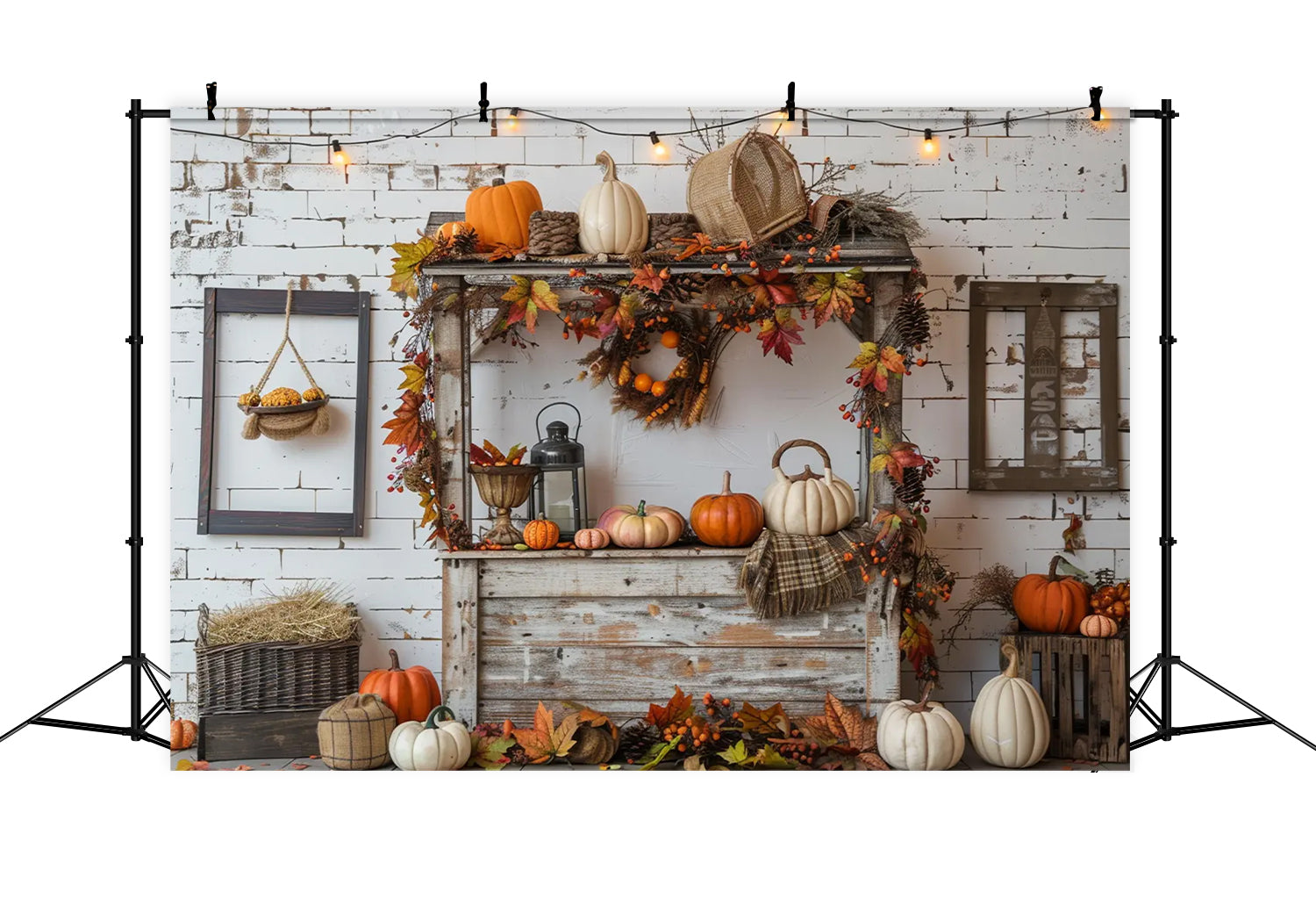 Autumn White Brick Pumpkin Photography Backdrop BRP7-147