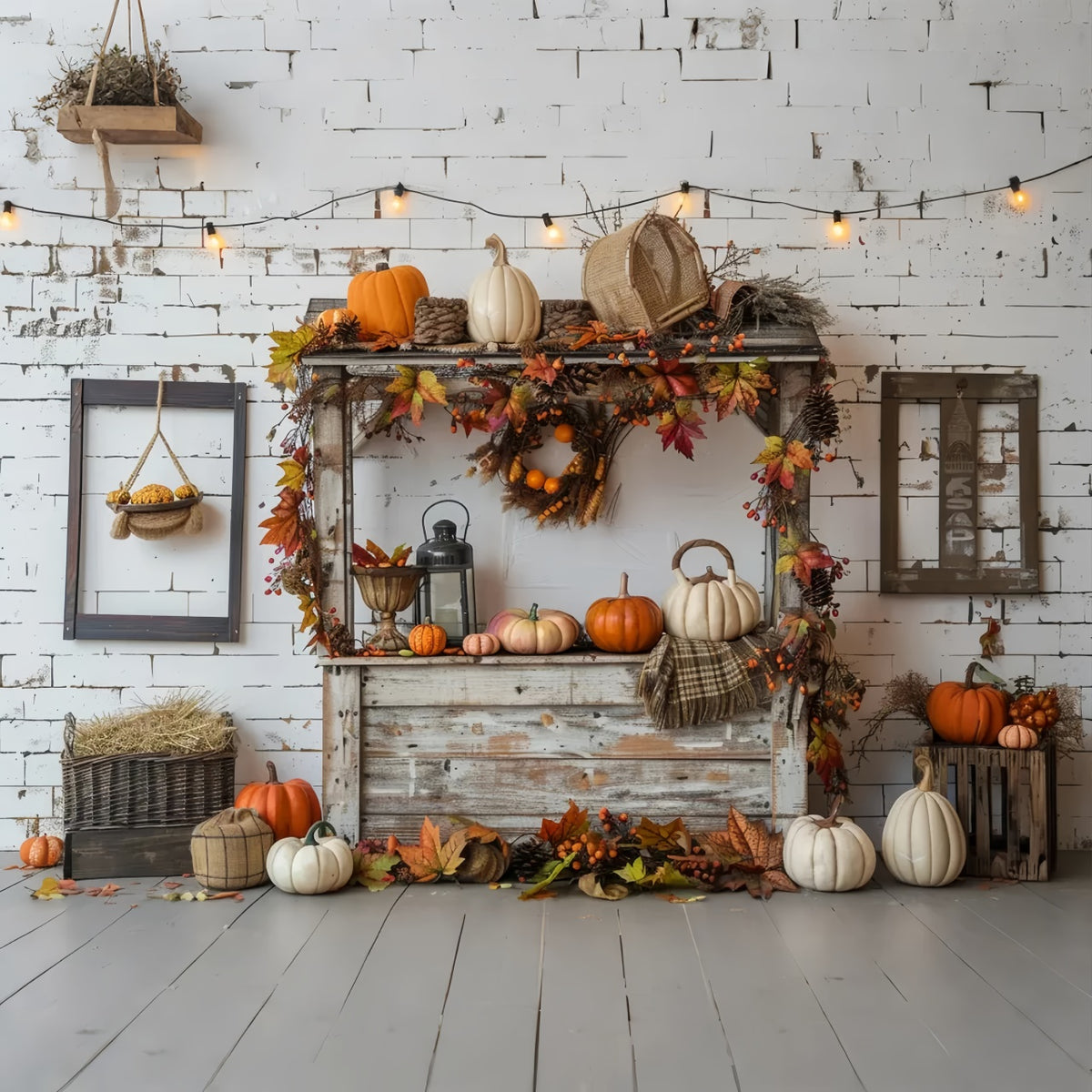 Autumn White Brick Pumpkin Photography Backdrop BRP7-147