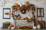 Autumn White Brick Pumpkin Photography Backdrop BRP7-147