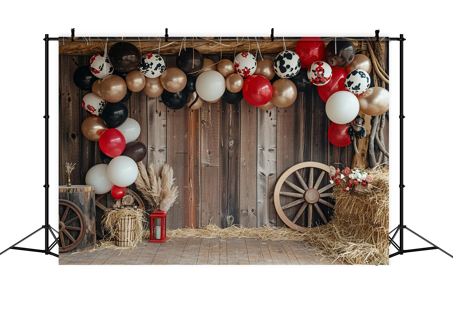 Black White Golden Balloon Barn Autumn Backdrop BRP7-148