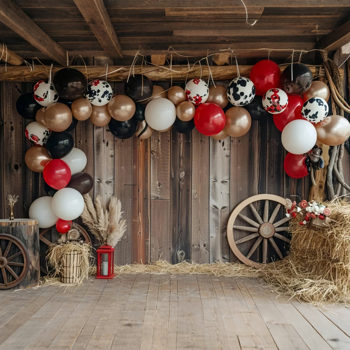 Black White Golden Balloon Barn Autumn Backdrop BRP7-148