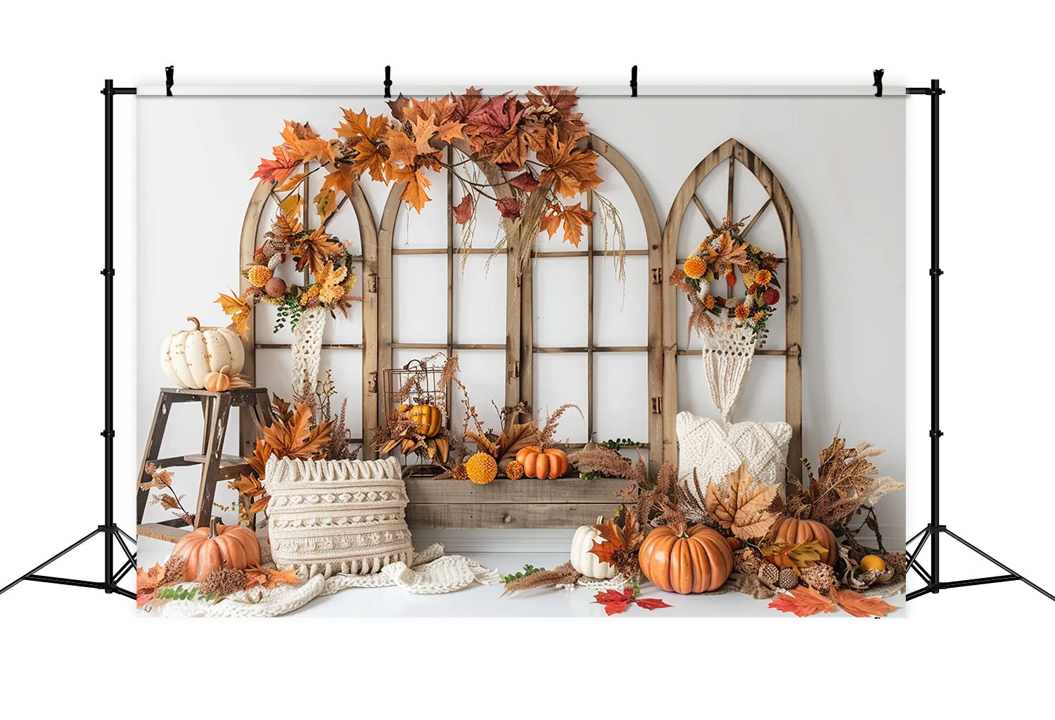 Autumn Bohemia Arch Window Leaf Photography Backdrop BRP7-149