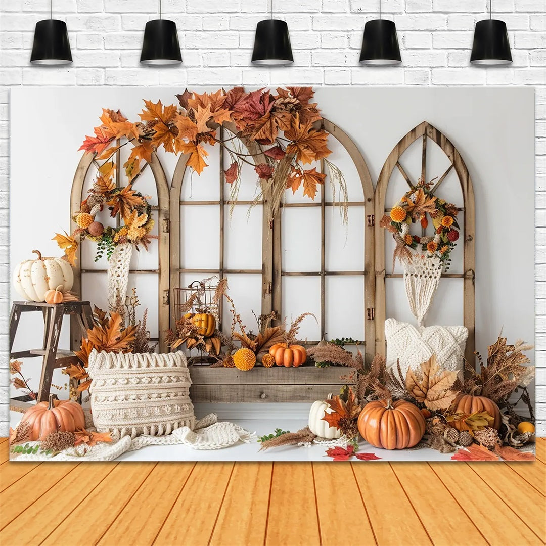 Autumn Bohemia Arch Window Leaf Photography Backdrop BRP7-149