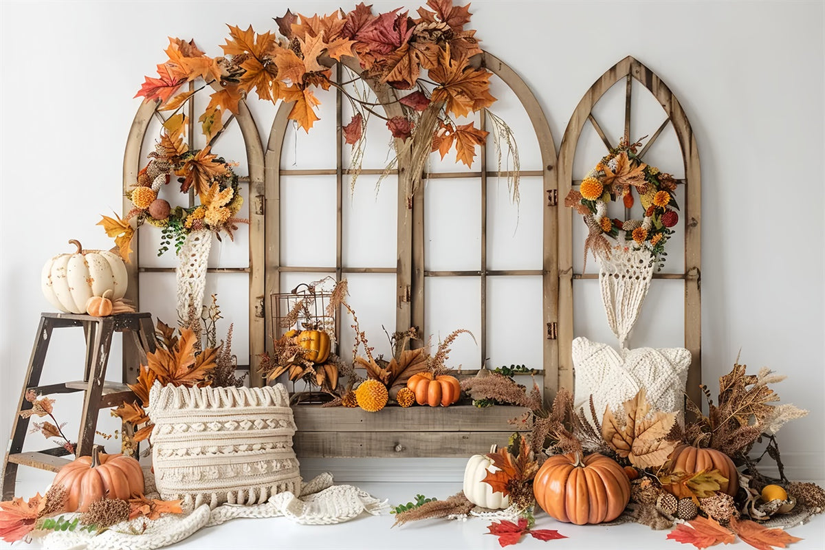 Autumn Bohemia Arch Window Leaf Photography Backdrop BRP7-149