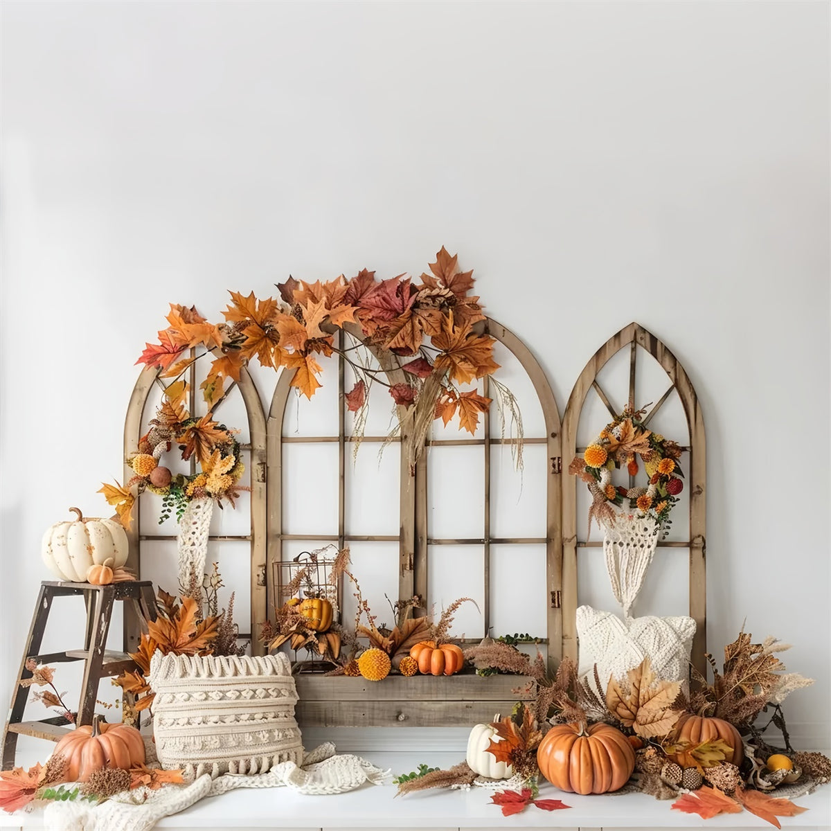 Autumn Bohemia Arch Window Leaf Photography Backdrop BRP7-149