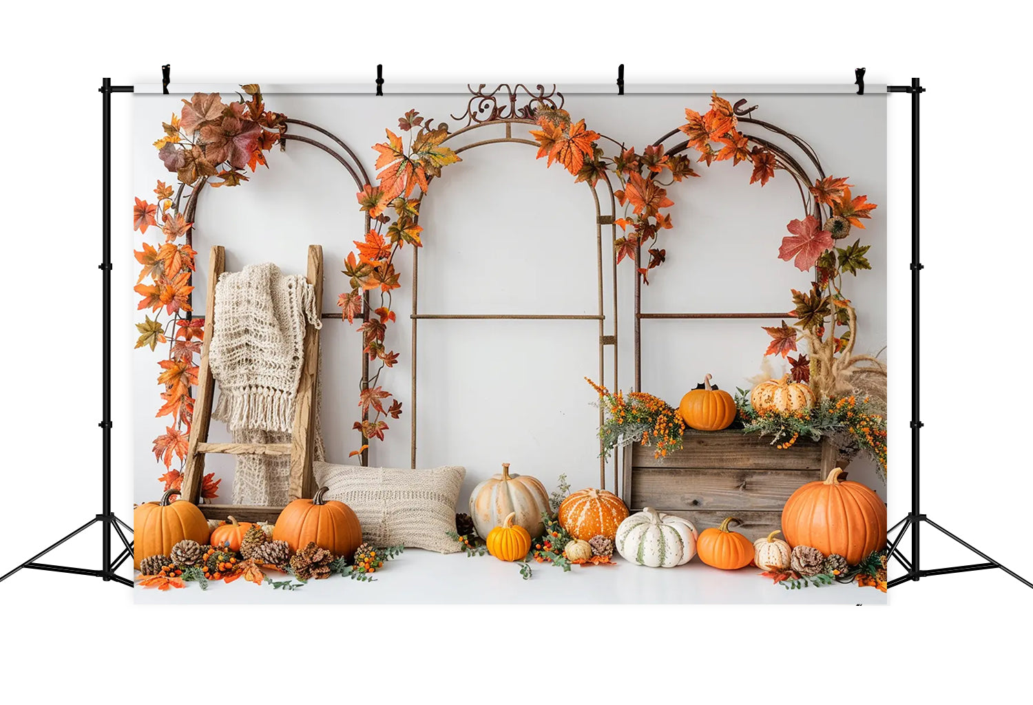 Autumn Pumpkin Leaf Arch Stand Photography Backdrop BRP7-150