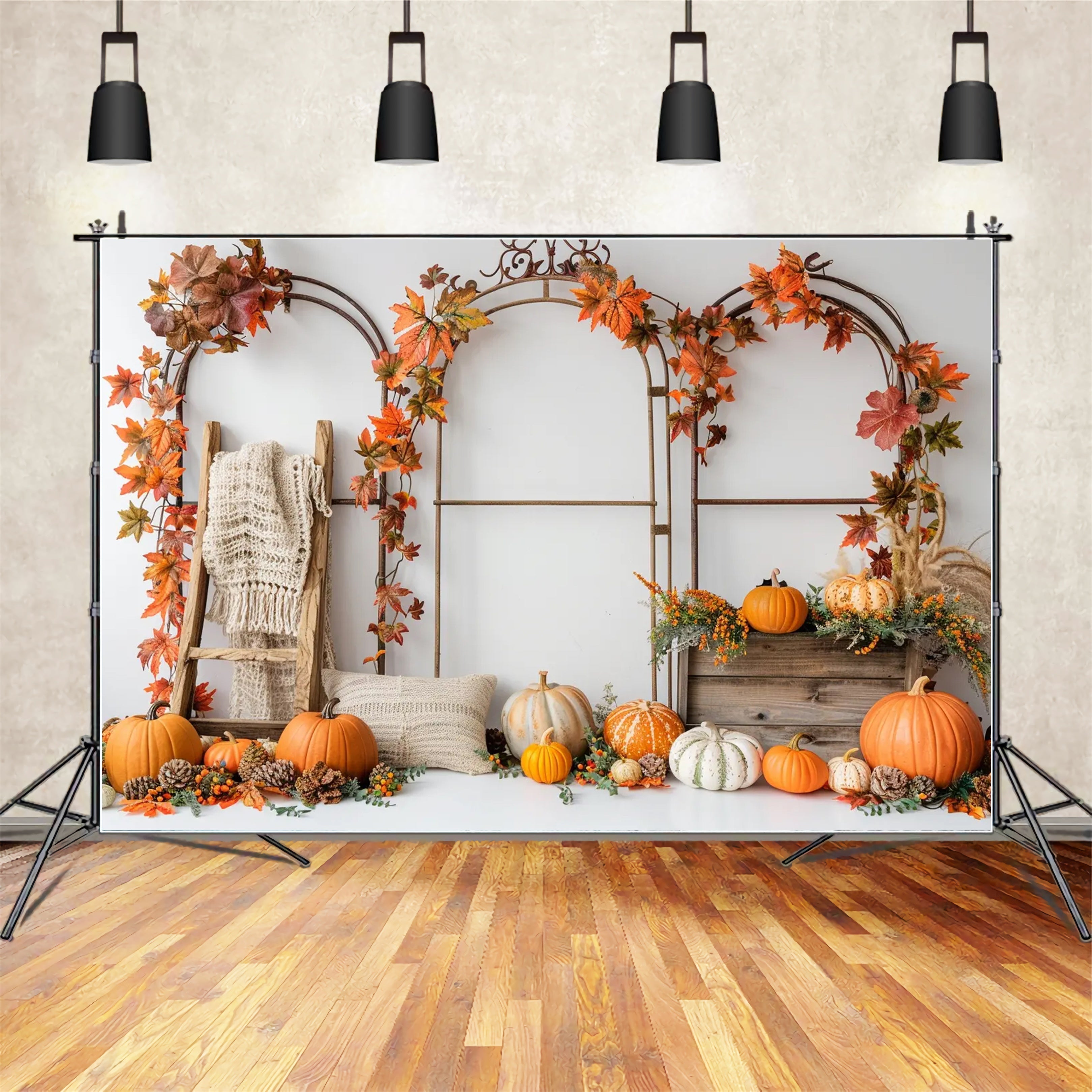 Autumn Pumpkin Leaf Arch Stand Photography Backdrop BRP7-150