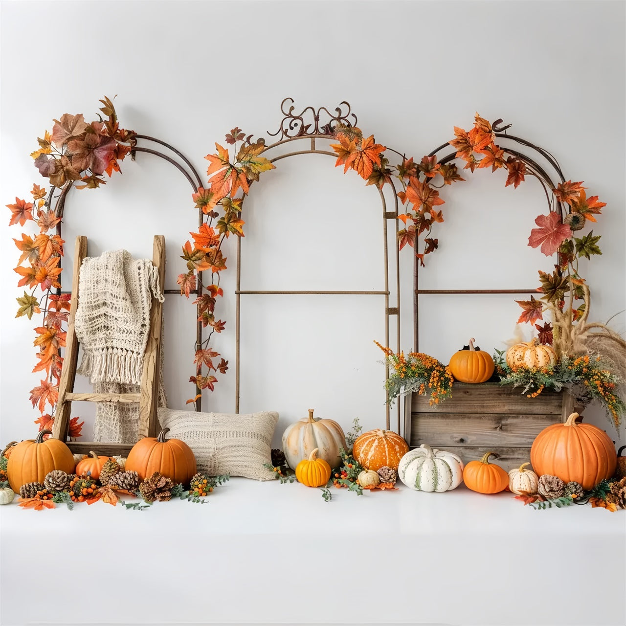 Autumn Pumpkin Leaf Arch Stand Photography Backdrop BRP7-150