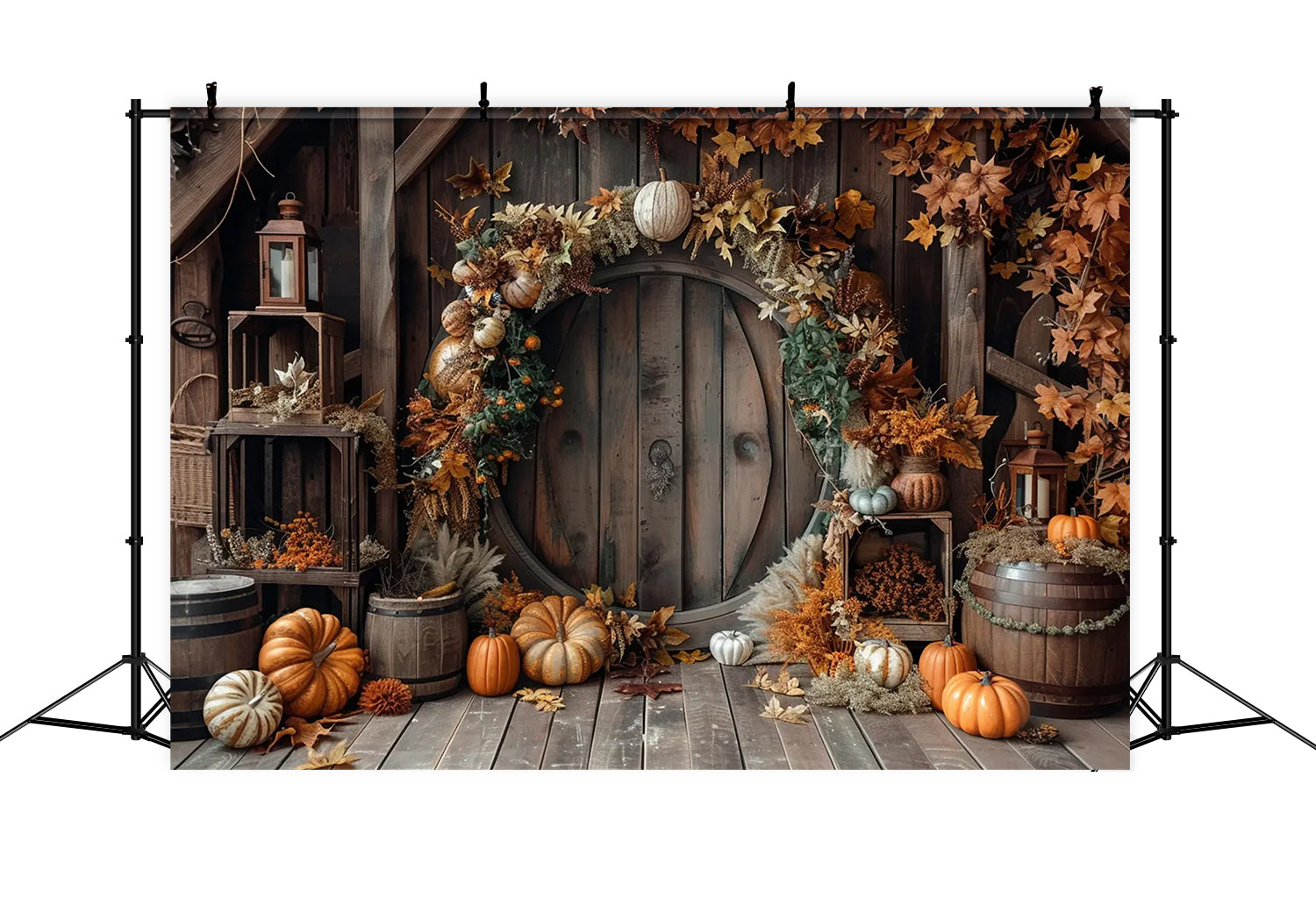 Round Pumpkin Barn Door Autumn Leaves Backdrop BRP7-152