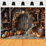 Round Pumpkin Barn Door Autumn Leaves Backdrop BRP7-152