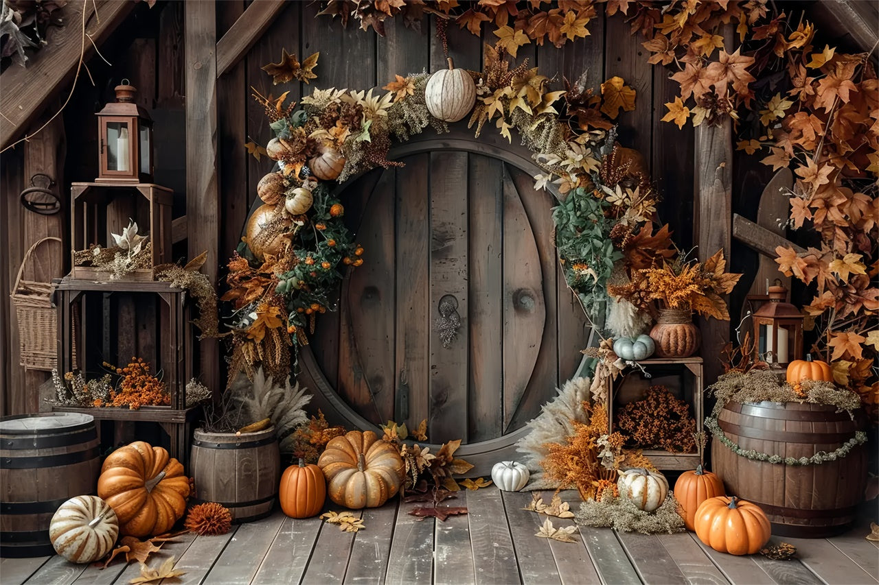 Round Pumpkin Barn Door Autumn Leaves Backdrop BRP7-152