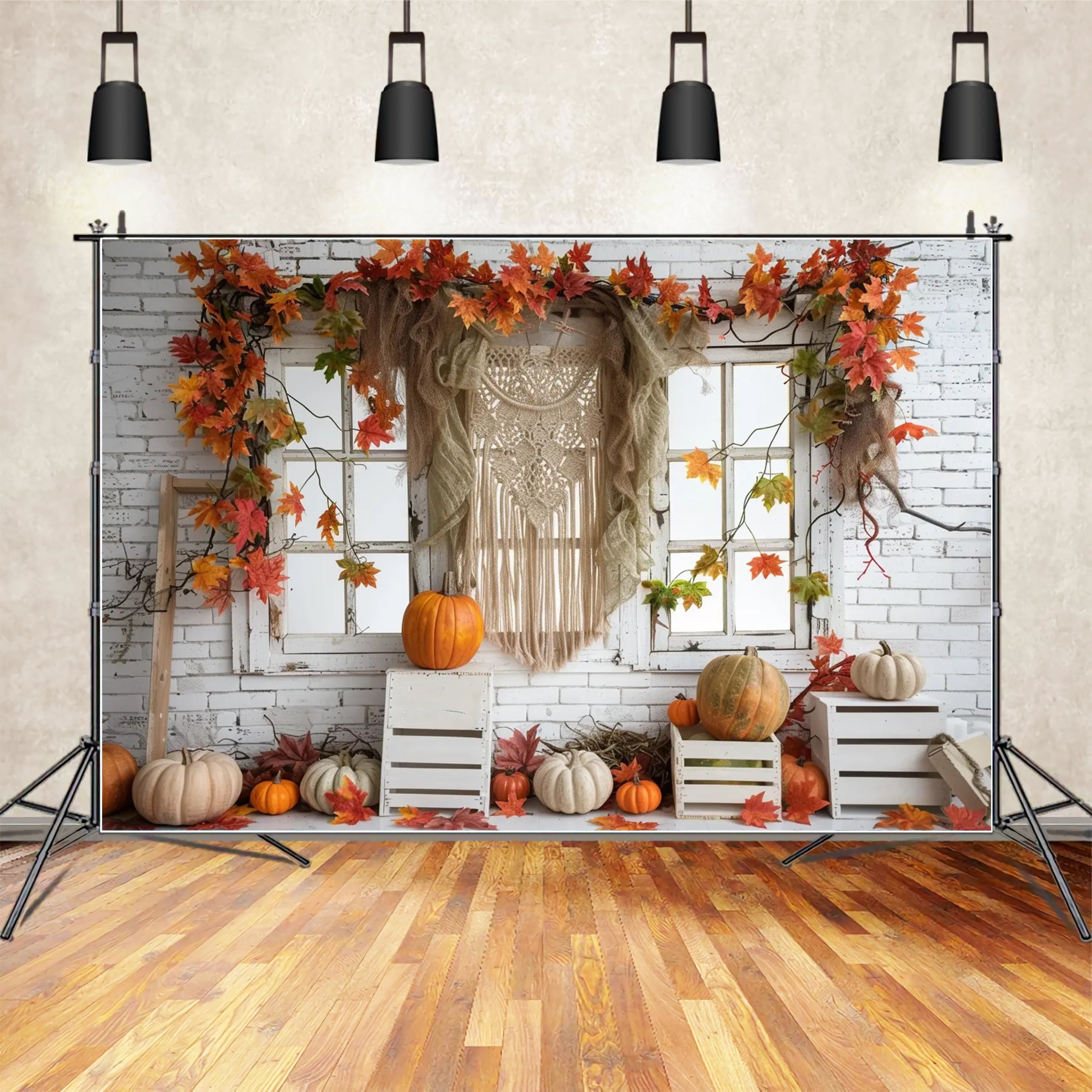 Autumn White Tapestry Leaf Window Photography Backdrop BRP7-153