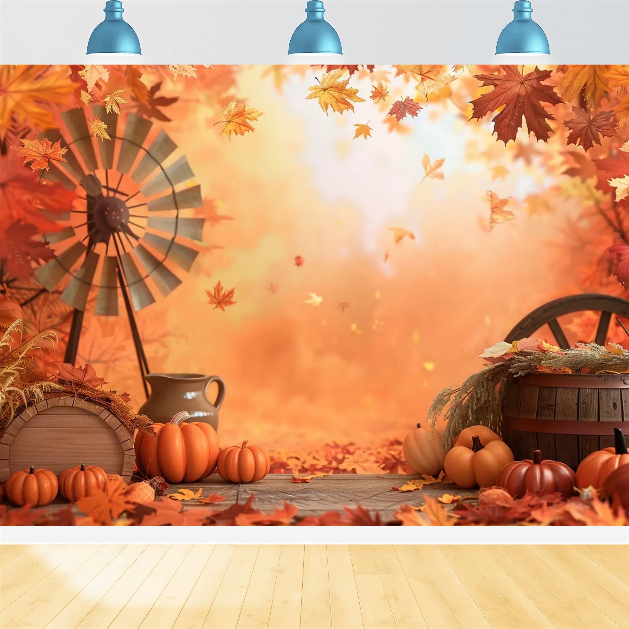 Fall Maple Leaf Winnower Pumpkin Backdrop BRP7-154