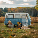 Autumn Forest Blue Bus with Sunflowers Backdrop BRP7-155