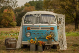 Fall Sunflower Blue White Bus Photography Backdrop BRP7-156