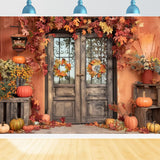 Fall Orange Wall with Leaves Pumpkin Backdrop BRP7-157