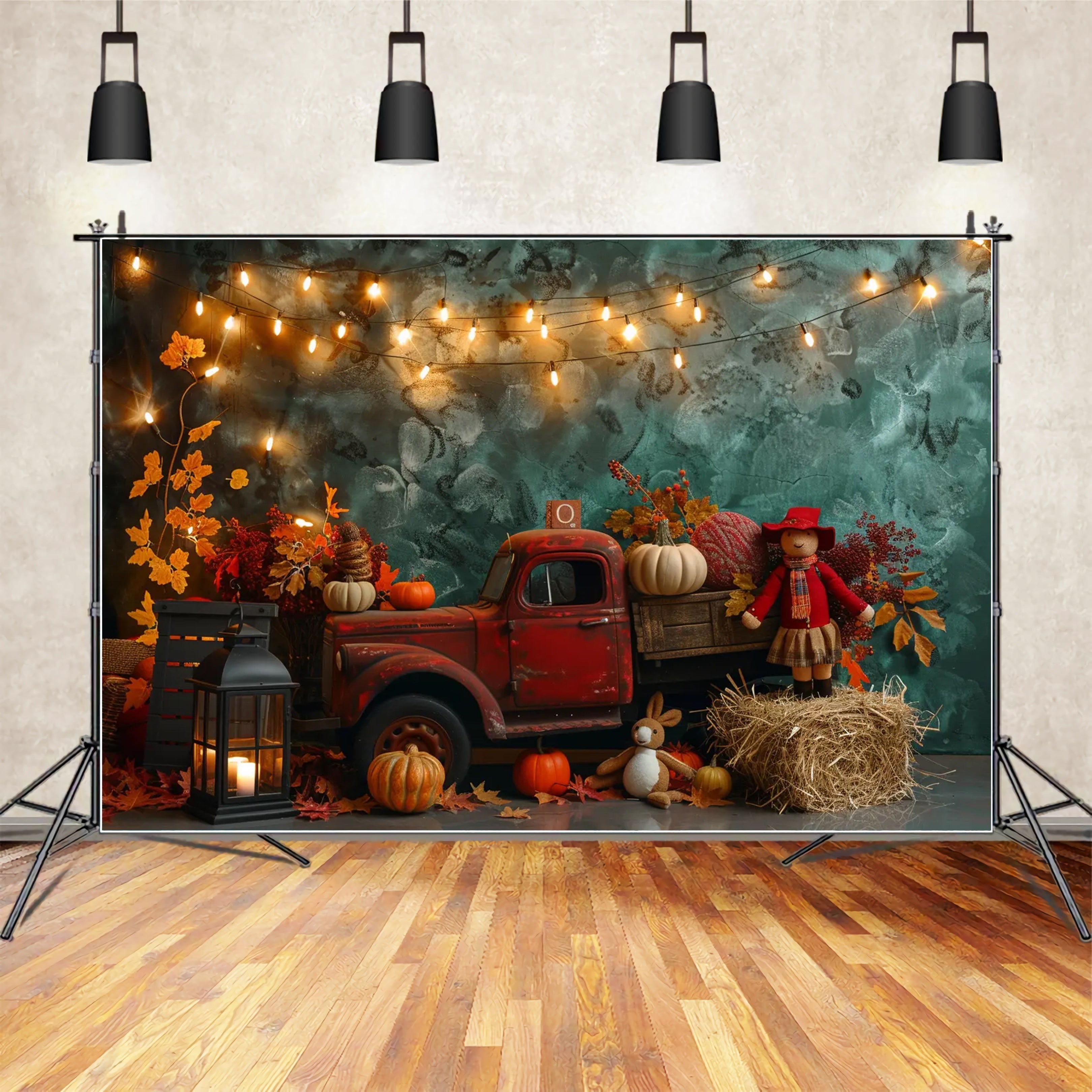 Fall Red Truck filled with Pumpkin Backdrop BRP7-159