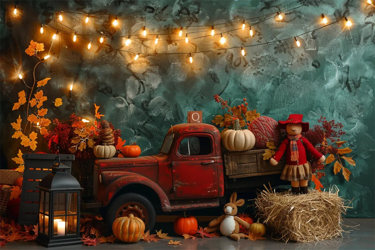 Fall Red Truck filled with Pumpkin Backdrop BRP7-159