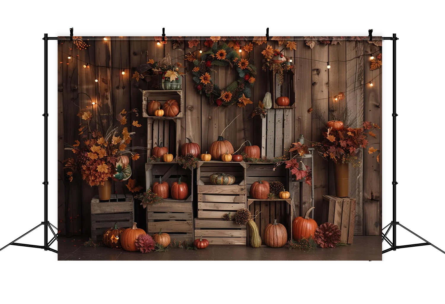 Fall Dark Brown Wood Pumpkin Leaf Backdrop BRP7-160