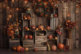 Fall Dark Brown Wood Pumpkin Leaf Backdrop BRP7-160