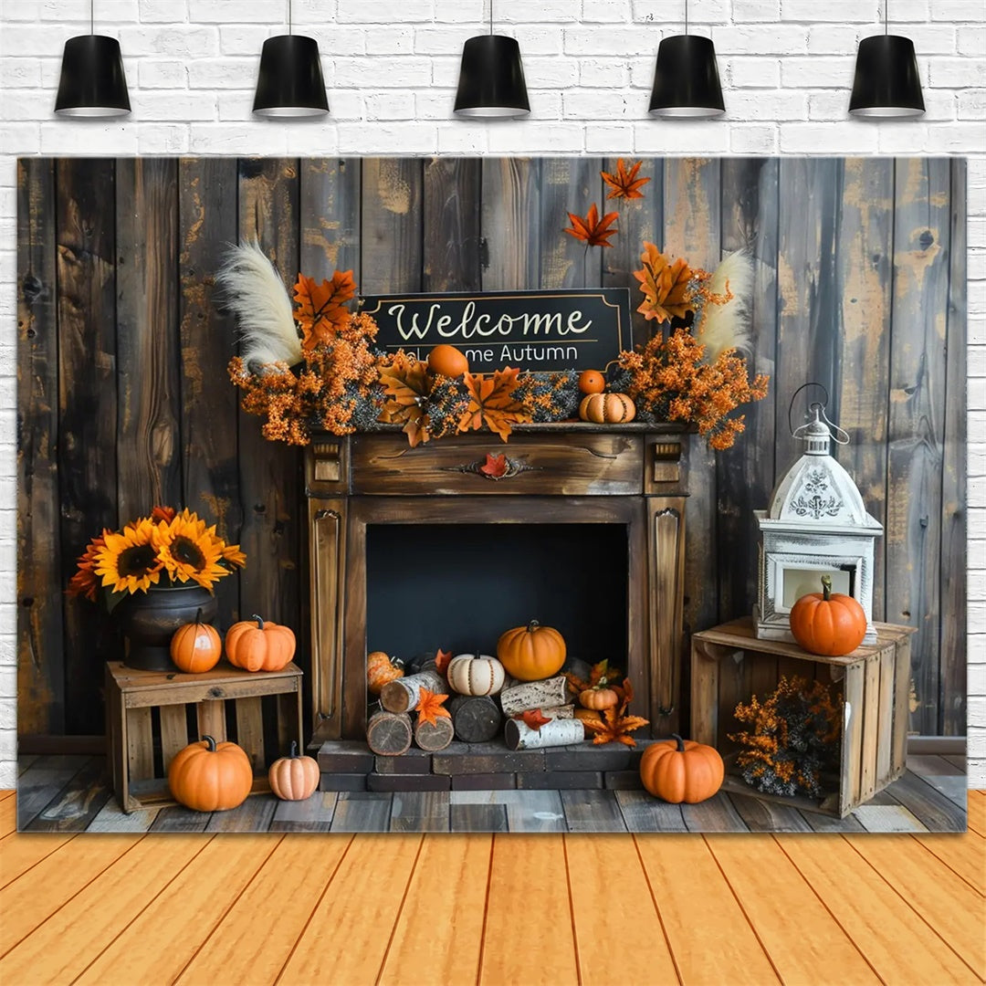 Welcome Autumn Pumpkins Wood Sunflowers Photography Backdrop BRP7-162