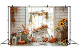 Autumn Straw Pumpkin Maple Leaf Tricycle Backdrop BRP7-163