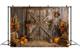 Autumn Pumpkin Brown Wooden Barn Door Backdrop BRP7-164