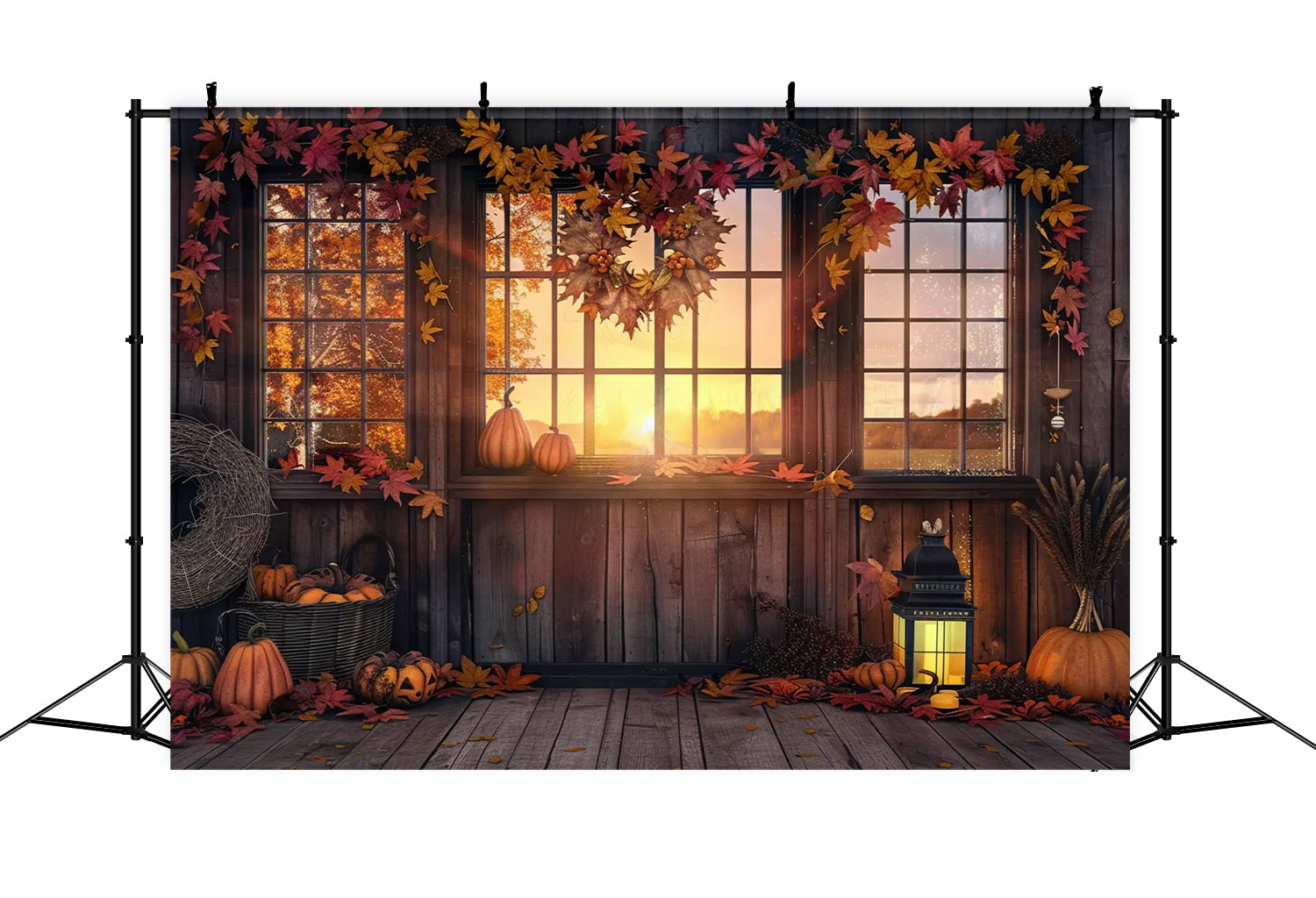 Autumn Sunset Farm Pumpkin House Leaves Backdrop BRP7-166