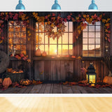 Autumn Sunset Farm Pumpkin House Leaves Backdrop BRP7-166