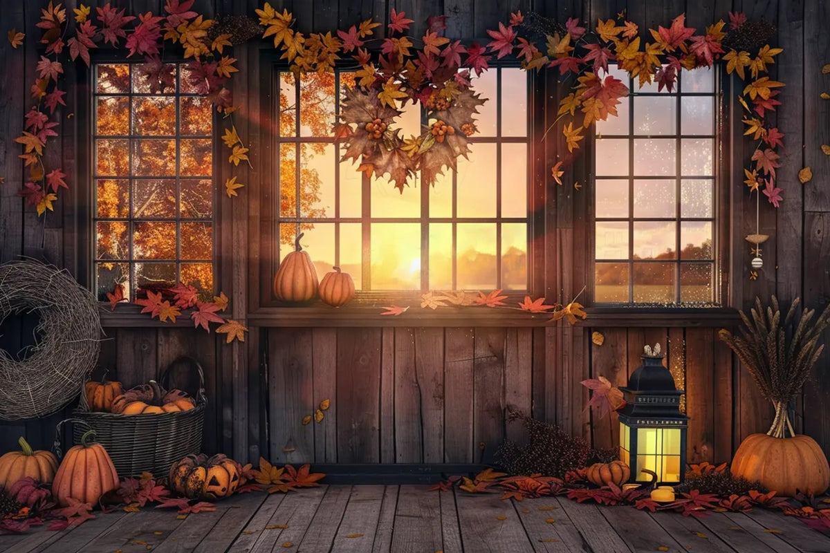 Autumn Sunset Farm Pumpkin House Leaves Backdrop BRP7-166