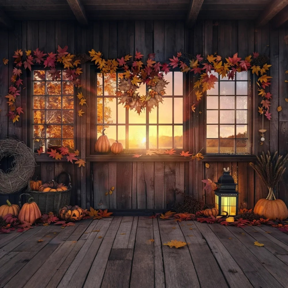 Autumn Sunset Farm Pumpkin House Leaves Backdrop BRP7-166