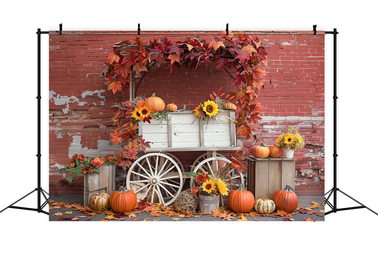 Ruined Brick Wall Pumpkin Stand Autumn Backdrop BRP7-167