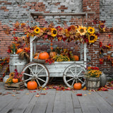 Autumn Pumpkin Stand Sunflower Brick Wall Backdrop BRP7-168